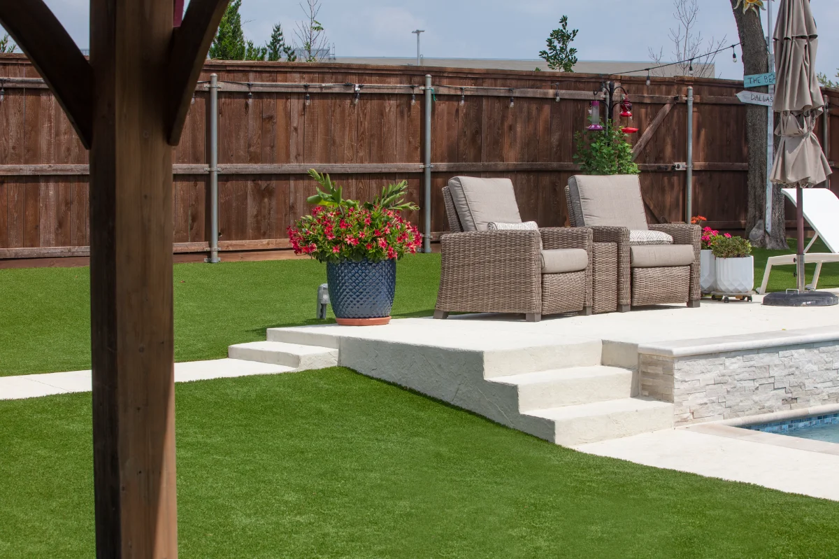 Artificial Turf Backyard in Hendersonville An installation of artificial turf and artificial grass in an backyard in Hendersonville
