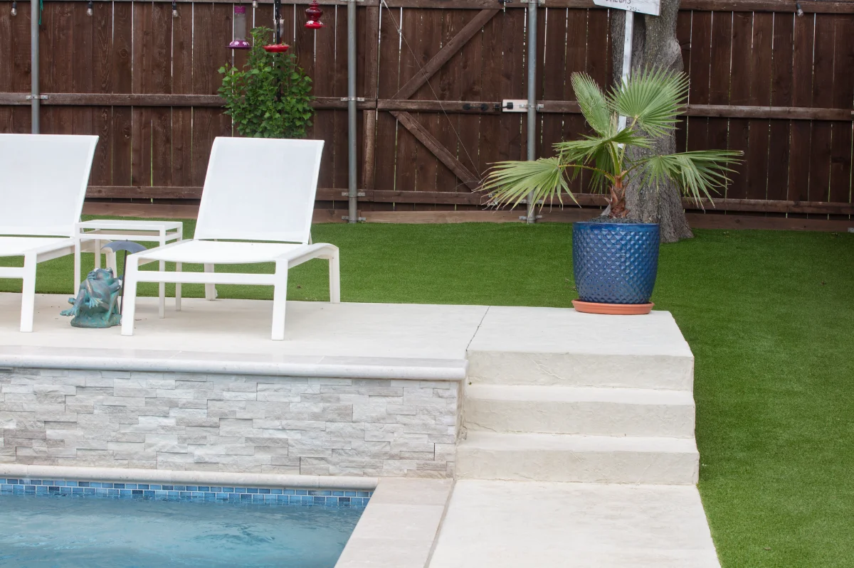 An installation of artificial turf and artificial grass in an backyard in Germantown