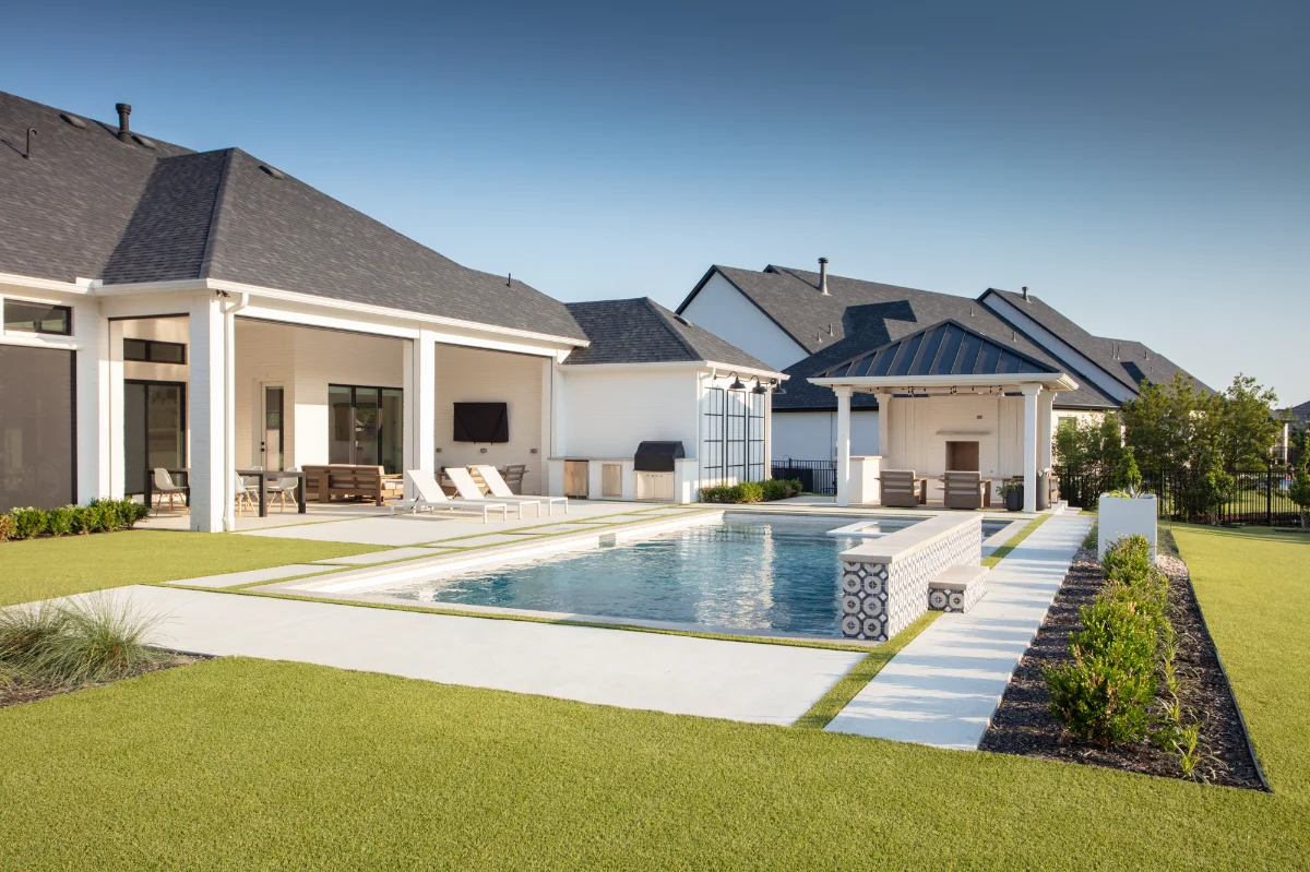 Artificial Lawn Turf in a residential backyard with a pool