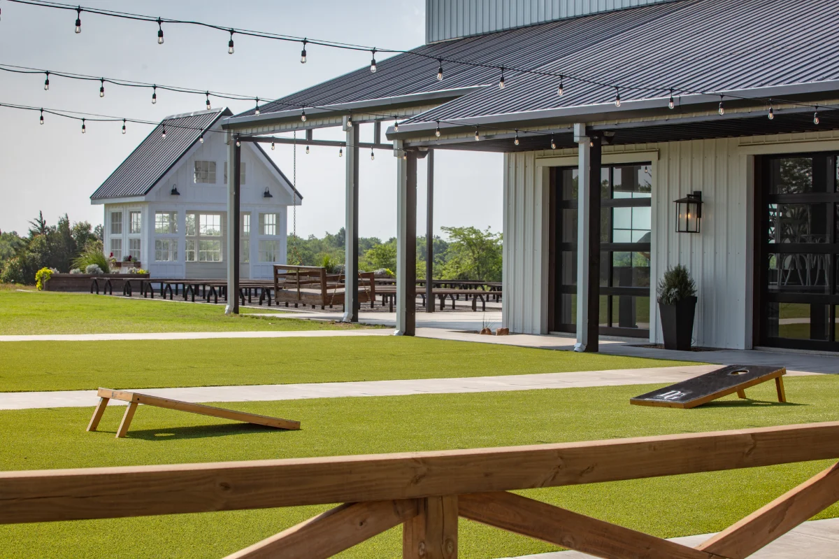 Artificial Turf Wedding Venue with a chapel in the background
