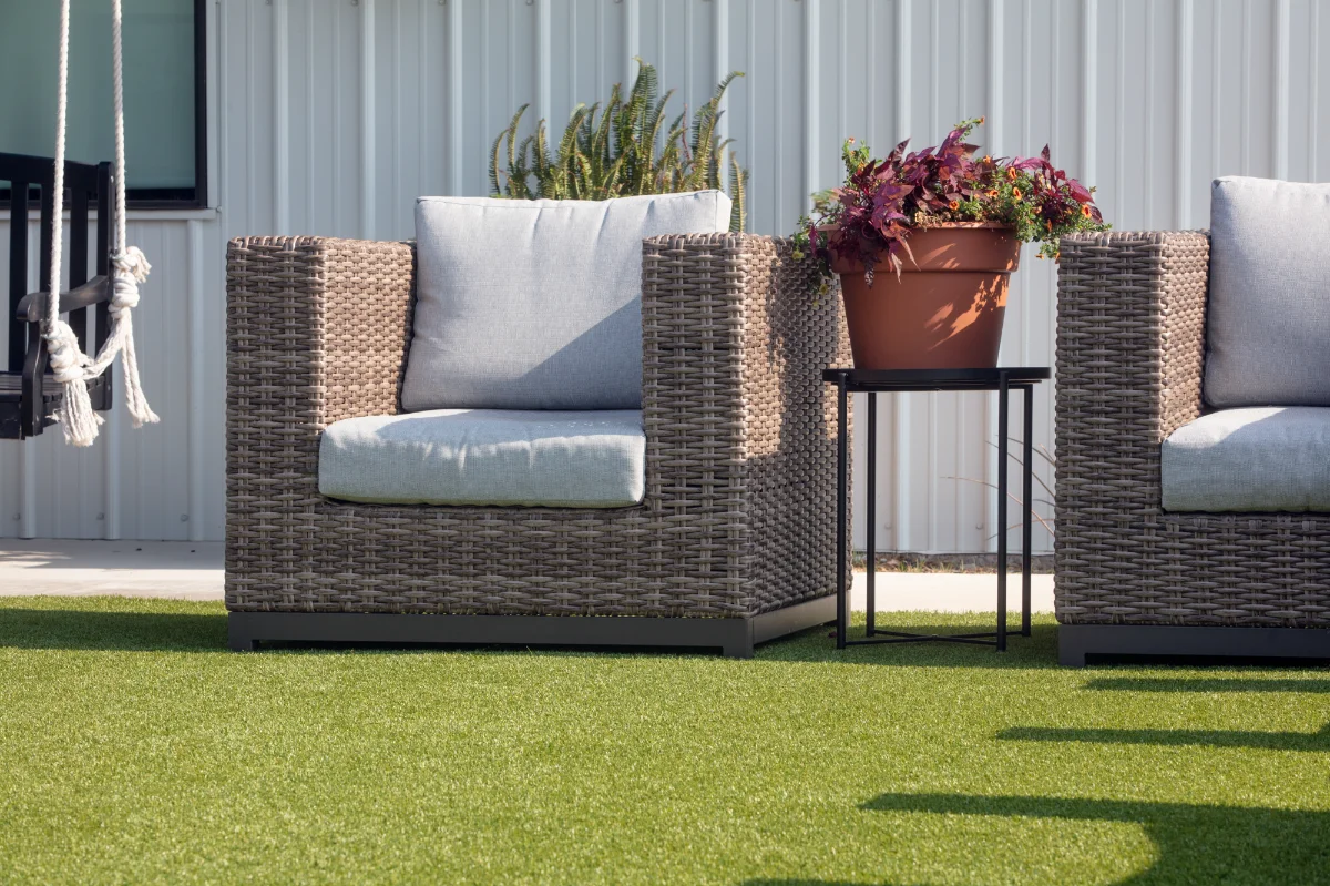 Artificial Turf Backyard in Tomball An installation of artificial turf and artificial grass in an backyard in Tomball